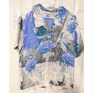 Small Vintage 1970s Wayne Rogers Silk Floral Blouse